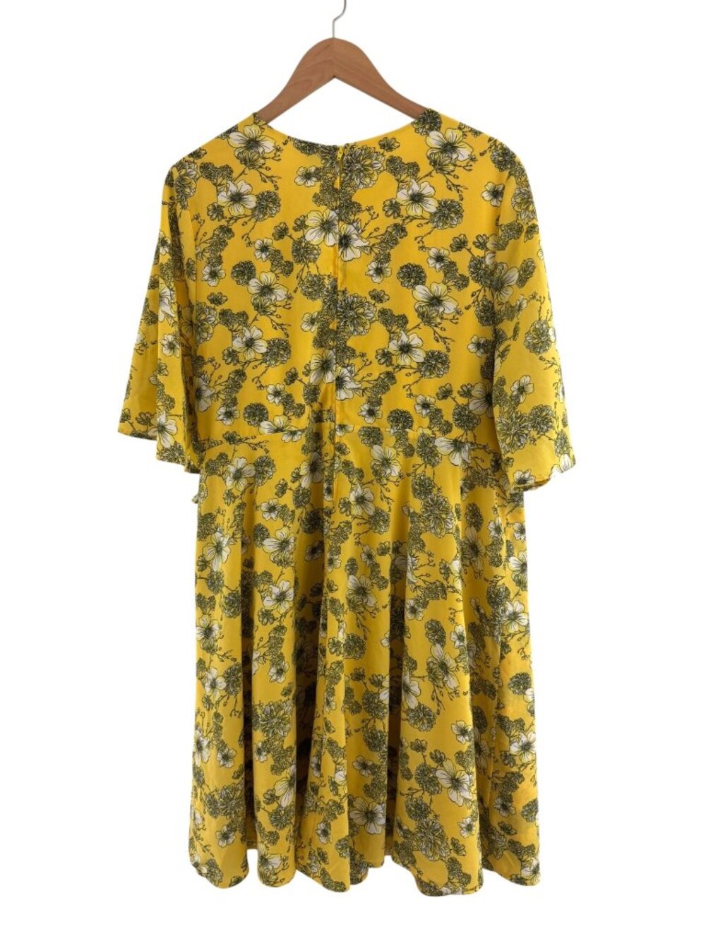 Torrid‎ Yellow Black Floral Print Flutter Sleeve Chiffon Dress Size 22 Summer - Picture 5 of 8